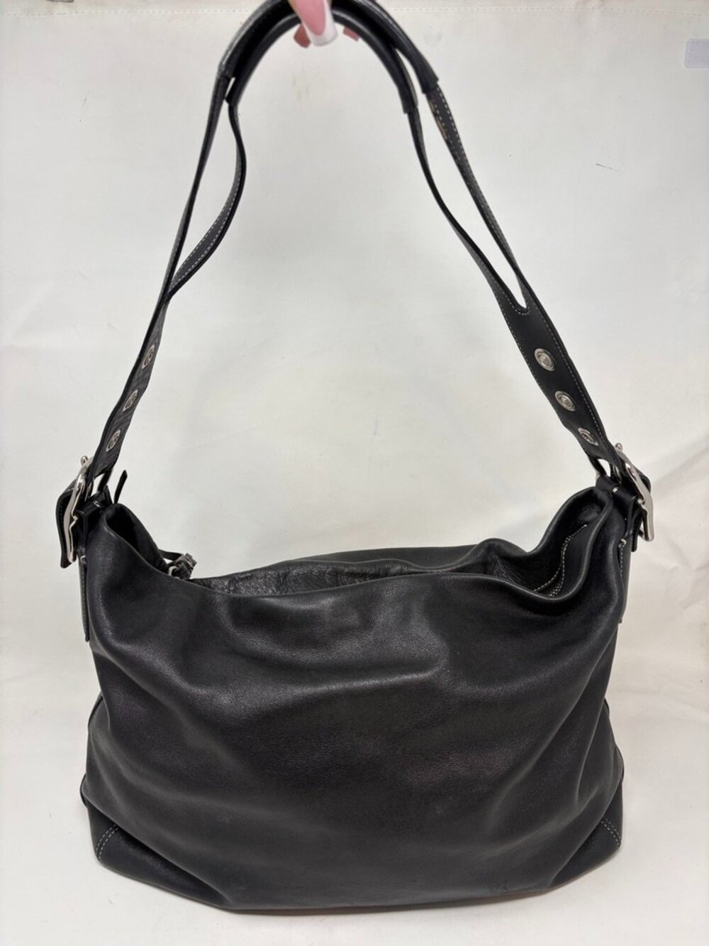 COACH 1416 BLACK East/West Soft Leather Duffle TASSEL Vintage Shoulder Bag